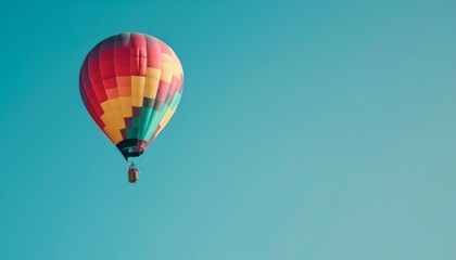 Obraz premium Colors in the Sky: The Majestic Flight of a Multicolored Hot Air Balloon