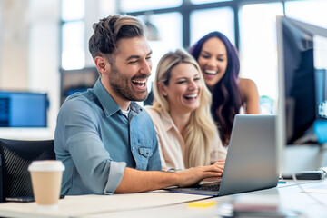 Naklejka premium Professional women with smiles on their faces in a modern office.現代的なオフィスで笑顔を浮かべるプロフェッショナルな女性たち。Generative AI 