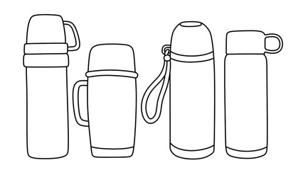 Thermos doodle icon hand drawing set vector illustration