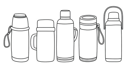 Thermos doodle icon hand drawing set vector illustration