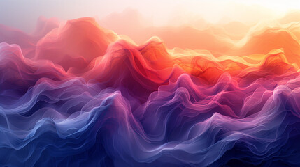 Fototapeta premium Generative art, surreal landscape, flowing forms, gradient colors, ethereal atmosphere