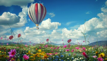 Fototapeta premium Up, Up, and Away: A Scenic Balloon Ride Through Blooming Gardens
