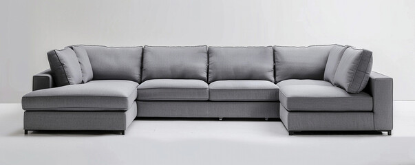 Sleek gray sectional sofa in a minimalist modern living room.