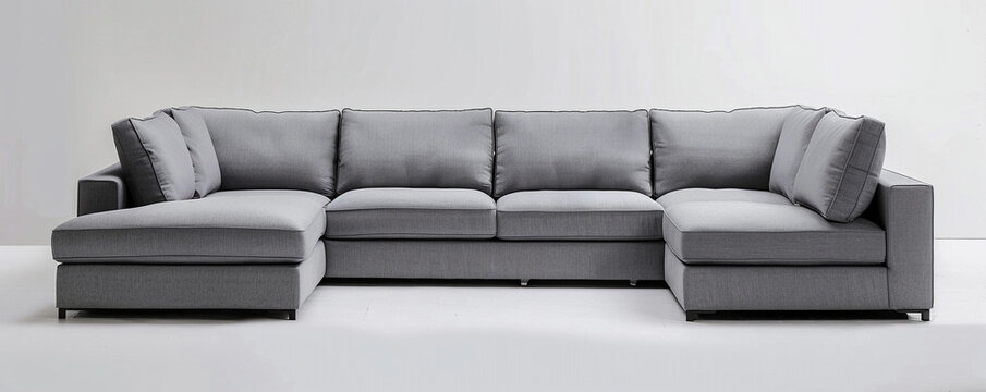 Sleek gray sectional sofa in a minimalist modern living room.