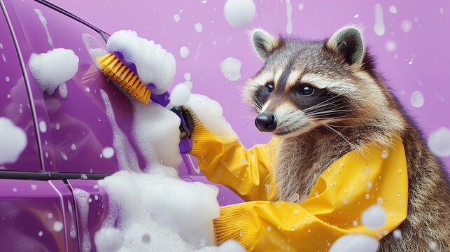 car wash, car cleaning on a purple background