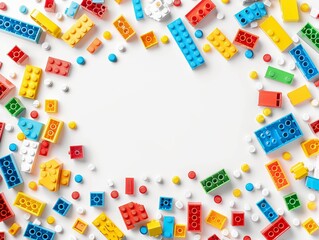 A frame made of colorful pieces scattered on the white background