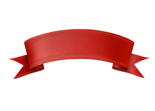 Red curved banner, ribbon or sticker with stitching on a transparent background vector illustration