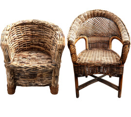 Obraz premium Wicker Kitchen Armchair Cozy Nook Front View Set Isolated on Transparent or White Background, PNG