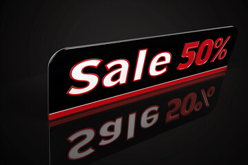 A neon sign with the word Sale in red letters and a red 50% sign in the middle