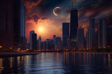 lunar eclipse over New York City