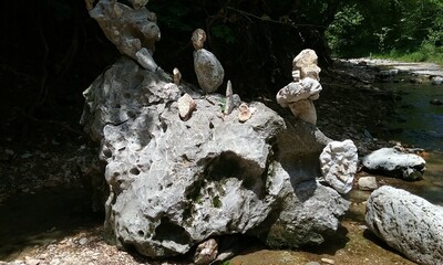 Rocks stacked at Lost Creek in Reifsnider Missouri Conservation Area in Warrenton, MO 