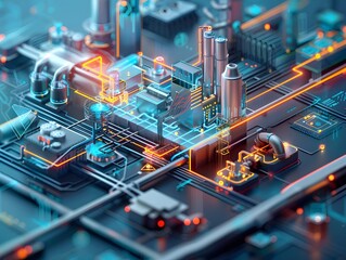 Illustration of Ensuring seamless data flow between different systems and platforms within the industrial ecosystem. Ai Generate.