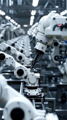 Fototapeta premium 3D Model Abstract Art of Relentless abstract industrial robot assembly line never stopping production