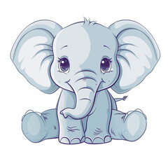 Obraz premium Adorable cartoon baby elephant sitting, isolated white background, transparent background.