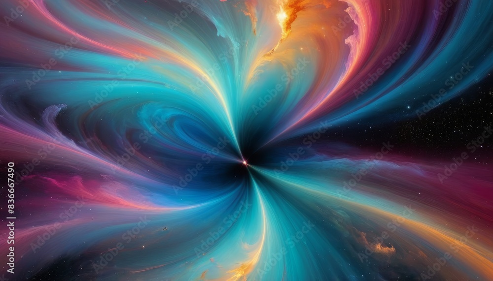 Poster a mesmerizing image of a colorful vortex in outer space, displaying a swirl of vivid colors includin