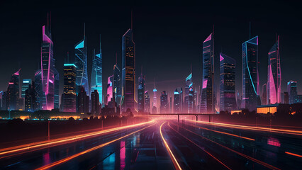 Fototapeta premium Urban developed country with neon lighting. seamless looping 4k time lapse video background 