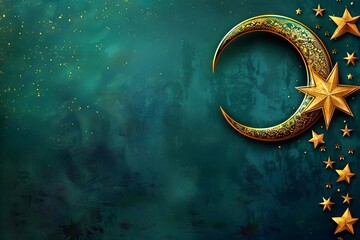 A green background with stars and a crescent.