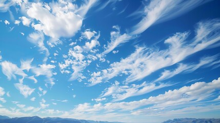 A beautiful blue sky with clouds over mountains.