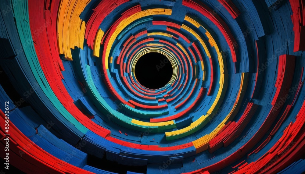 Poster a spiral pattern made of vibrant wooden planks creates a mesmerizing tunnel effect. this abstract im