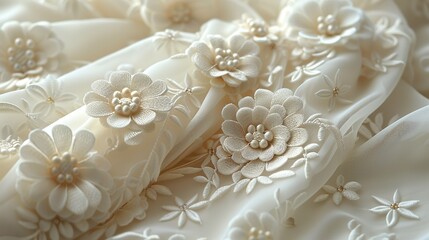 Intricate details of a lace fabric, capturing the delicate patterns and fine craftsmanship. Minimal and Simple,