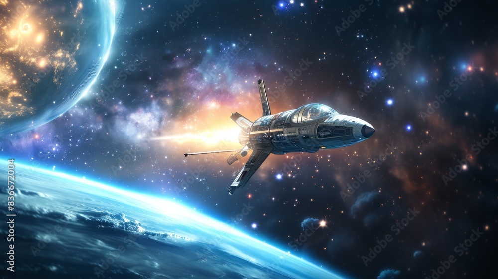 Poster beautiful cat fly in a spacesuit in space, blurred background of planets ::3 galactic ::3 --ar 16:9 