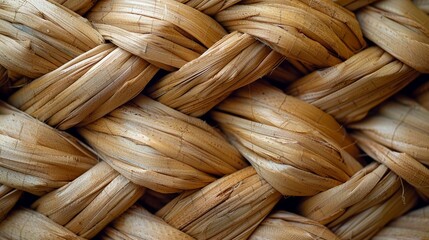 Detailed texture of a woven straw mat, showcasing the natural materials and craftsmanship. Minimal and Simple,