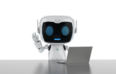 Personal assistant robot work with computer notebook