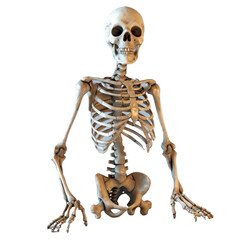 Anatomical human skeleton model on a neutral background, used for educational and medical purposes to study human anatomy.