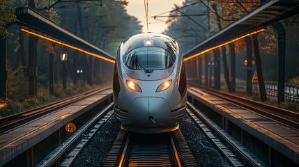 Fototapeta premium Detailed shot of a high-speed train with sleek design, capturing the innovation in transportation technology. Minimal and Simple,
