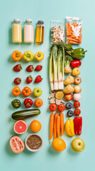 A colorful assortment of fruits and vegetables are displayed on a table