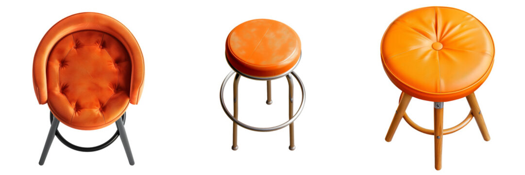Orange Stool Set Isolated on Transparent or White Background, PNG