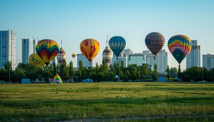 Obraz premium Astana (Nur-Sultan) Takes Flight: Captivating Hot Air Balloon Show in Kazakhstan's Capital