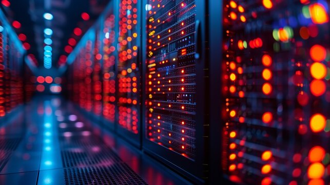 Detailed view of a cloud computing data center, highlighting the importance of cloud technology in modern computing. Minimal and Simple,