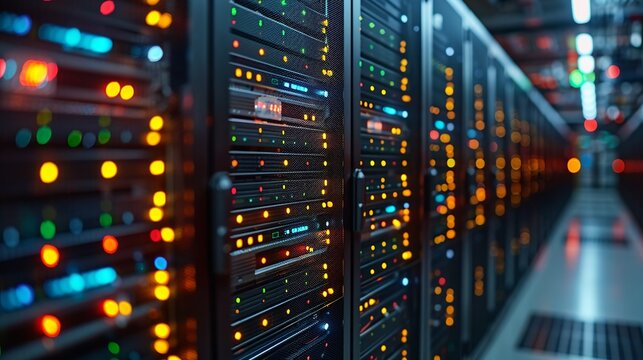 Detailed view of a cloud computing data center, highlighting the importance of cloud technology in modern computing. Minimal and Simple,