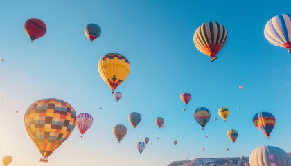 Naklejka premium Magical Sunrise: Hot Air Balloons over Goreme Historical National Park in Cappadocia, Turkey