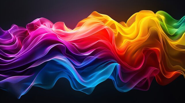 rainbow colors, wave gradient shape over Onyx black background, round, centered