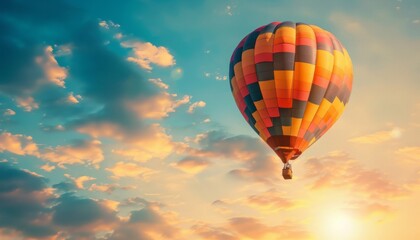 Fototapeta premium Chasing the Dawn: A Vibrant Hot Air Balloon Adventure