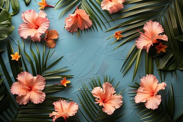 Destination wedding invitation featuring a tropical theme with palm leaves and exotic flowers.