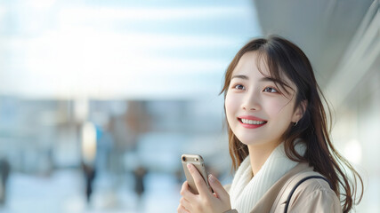 街でスマホを使う女性