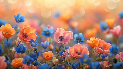 Field of Colorful Flowers in Soft Focus