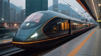 Fototapeta premium Detailed shot of a high-speed train with sleek design, capturing the innovation in transportation technology. Minimal and Simple,