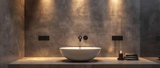 Modern Minimalist Bathroom with White Sink, Black Fixtures, and Light Grey Wall for Clean Aesthetic