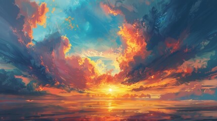 Captivating 2D banner showcasing the sky's dramatic transition during golden hour.