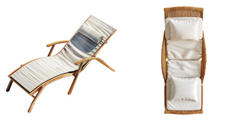 Top View of Outdoor Lounge Chair Set Isolated on Transparent or White Background, PNG
