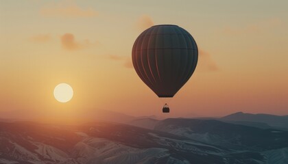 Obraz premium Silhouetted Sunset: A Balloon's Ascension at 7:4