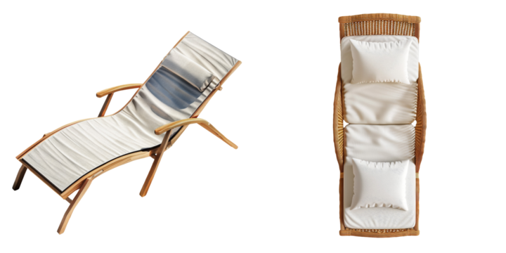 Top View of Outdoor Lounge Chair Set Isolated on Transparent or White Background, PNG