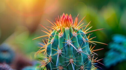 Close-up of a cactus with sharp spines,