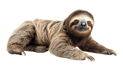 Naklejka premium A charming sloth poses on a white background, showcasing its distinctive fur and relaxed demeanor, perfect for wildlife and nature-themed projects.on transparent background