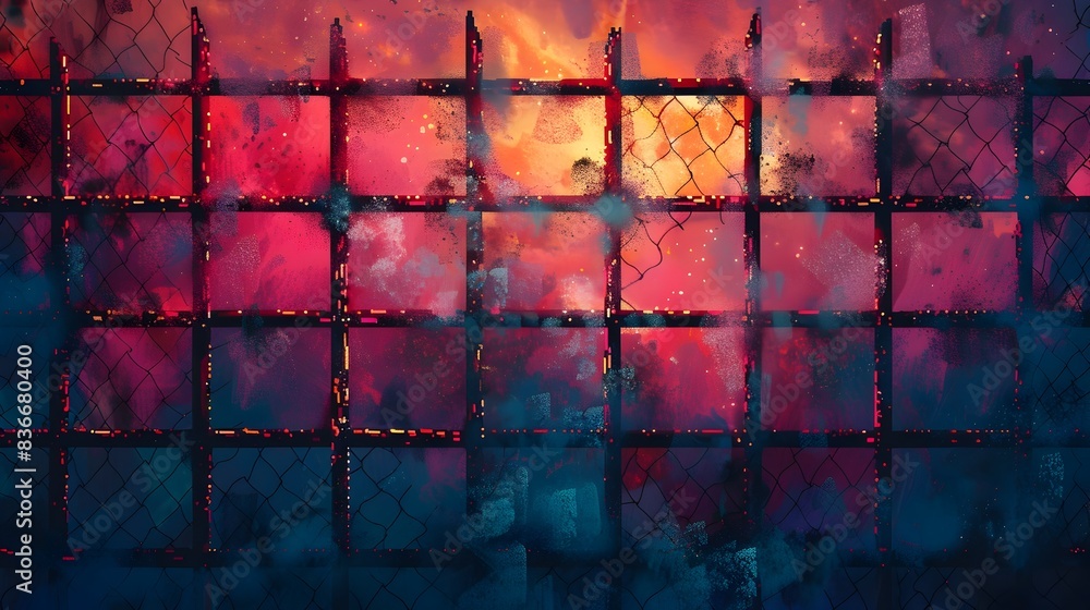 Poster mesmerizing futuristic grid of vibrant geometric patterns and glowing shapes