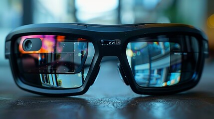 Close-up of a smart glasses with augmented reality display, emphasizing the advancements in wearable tech. Minimal and Simple,